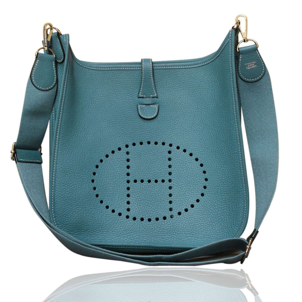 hermes blue leather handbag evelyne  