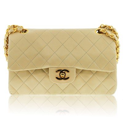 chanel flap ghw lambskin beige shoulder double bag