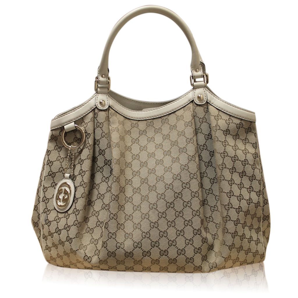 Gucci Sukey Monogram Canvas Off White Leather Large Tote