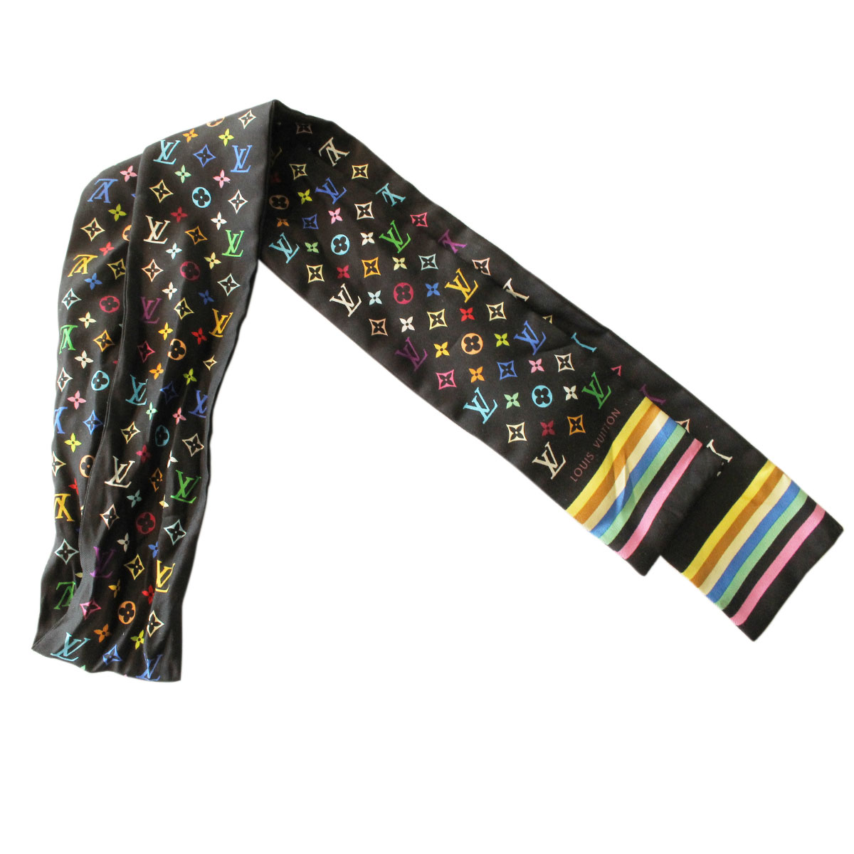 Louis Vuitton Multicolor Black Silk Twilly Scarf