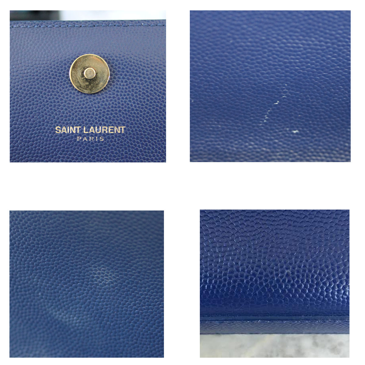 Saint Laurent YSL Sac Cassandre Navy Blue Leather Clutch  