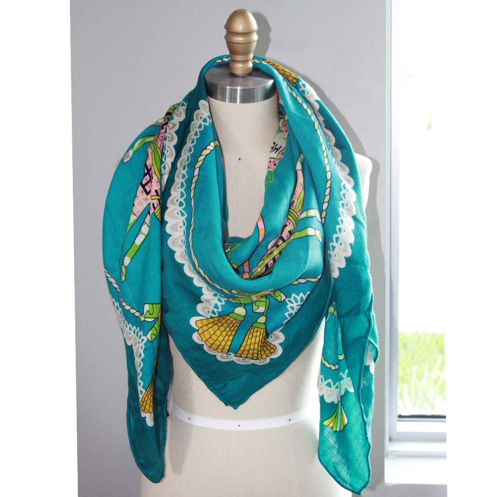 Hermes Silk Cashmere Multicolored Horse and Carriage Shawl Wrap
