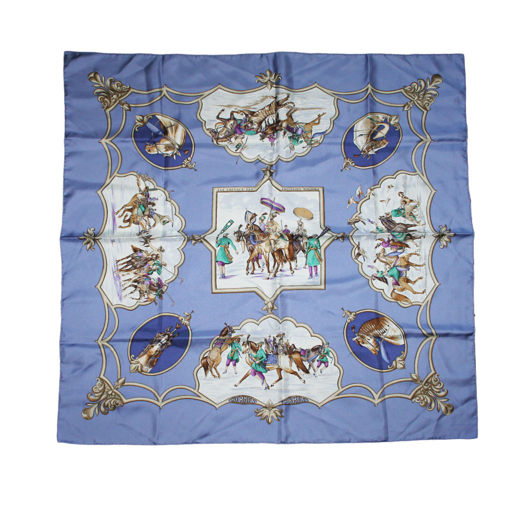 Hermes 100% Silk Les Chevaux Des Empereurs Moghols Lavendar Scarf