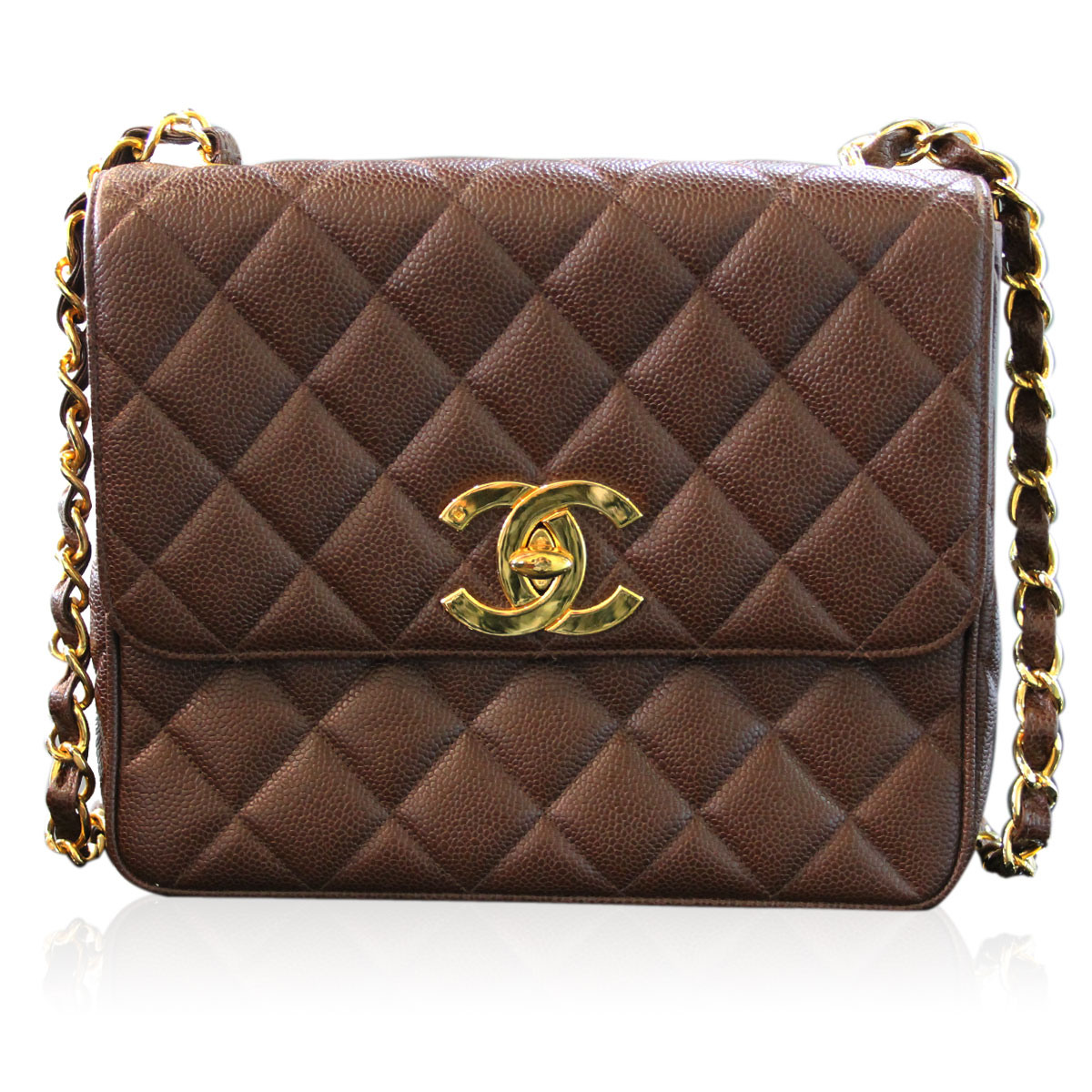 Chanel Brown Caviar GHW Vintage Quilted Leather Crossbody Shoulder Bag