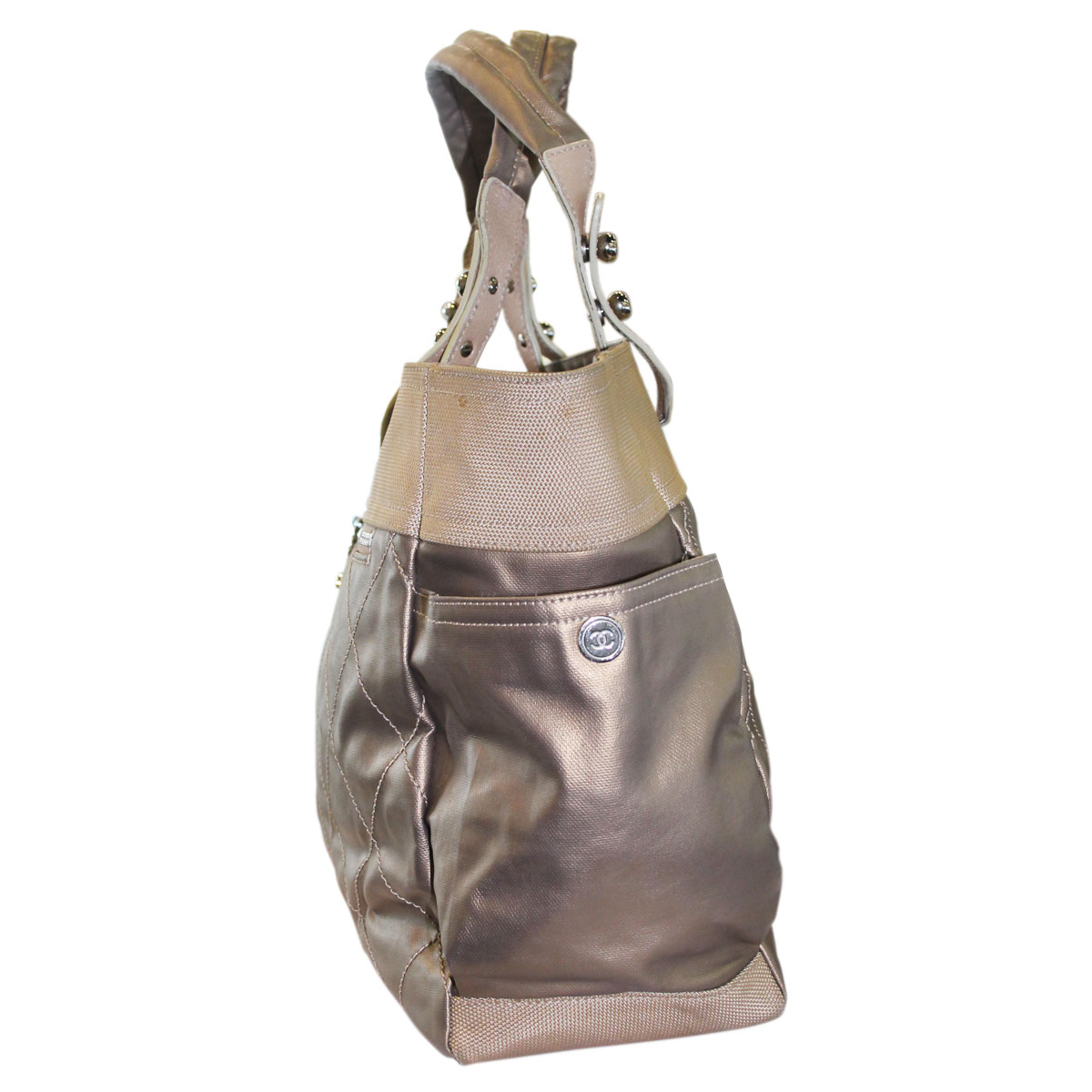 Chanel Gold No. 11 Nylon and Leather Side Tote Bag