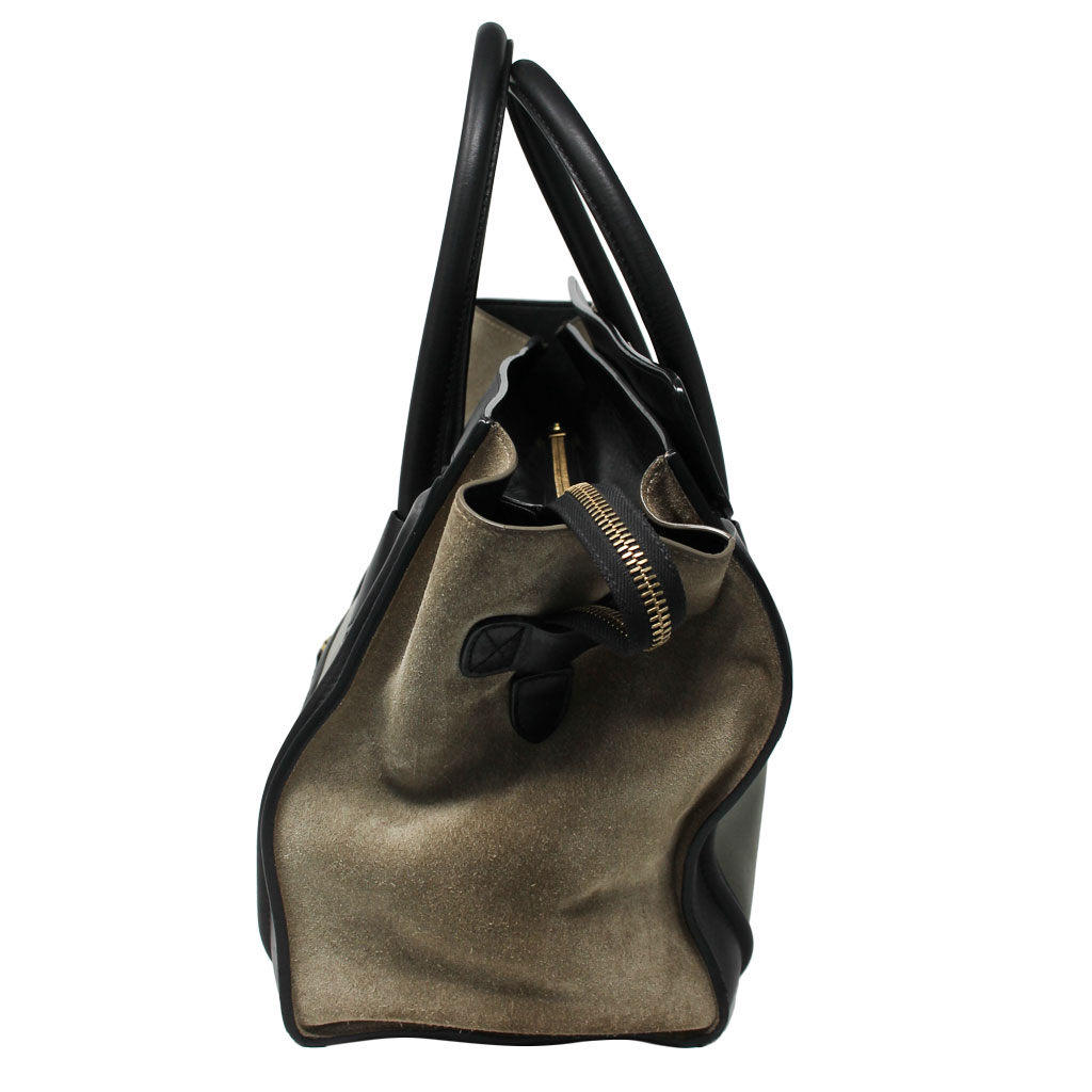 CelineBag-3 Celine Green/Black/Taupe Calf Leather Suede Large Phantom Handbag