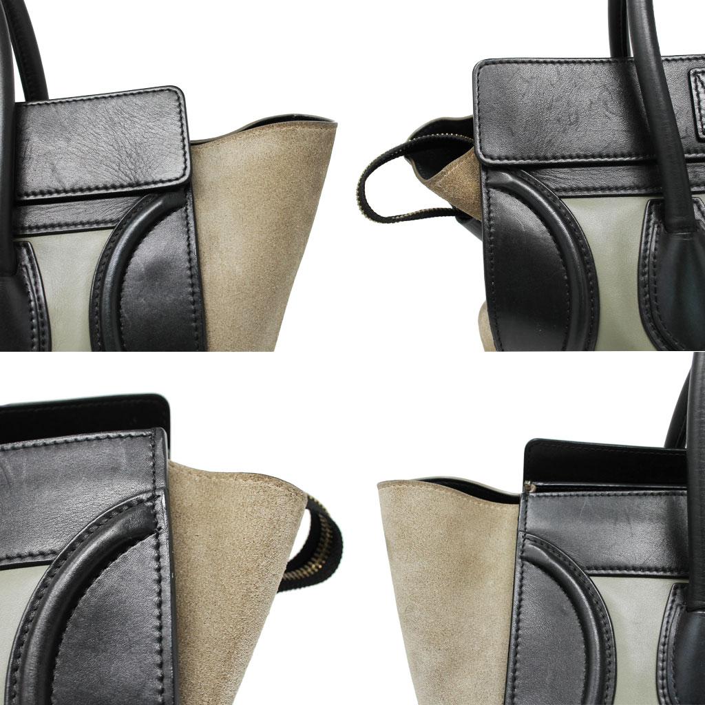 CelineBag-4 Celine Tri Color Green/Black/Taupe Calf Leather Suede Large handbag