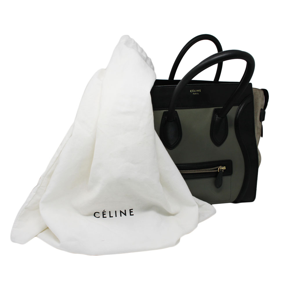 CelineBag-8 Celine Tri Color Green/Black/Taupe Calf Leather Suede Large Phantom Handbag