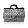 preowned Chanel grey calfskin rigid handle tote