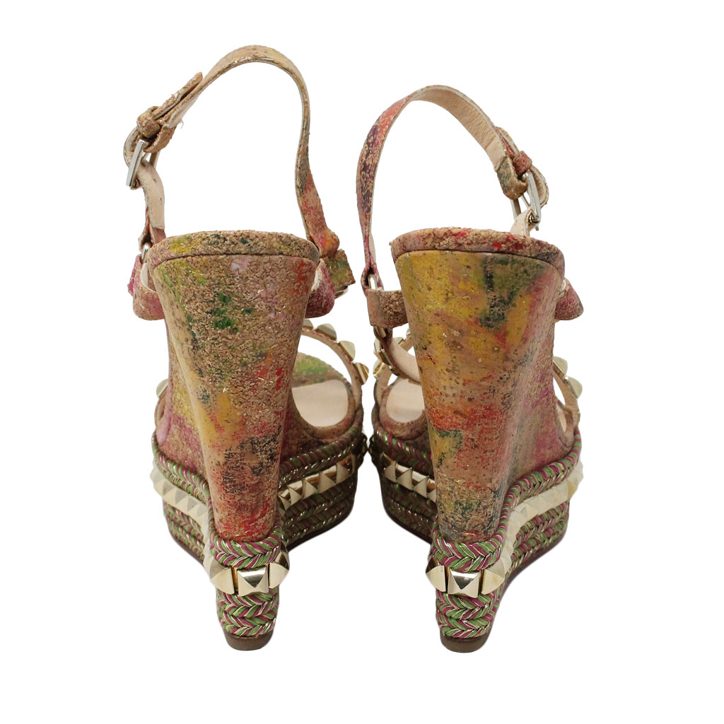 Real Christian Louboutin Cataclou 140 Cork Blooming Multicolor/Studded Wedges
