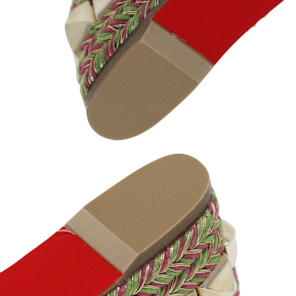 Pre-owned Christian Louboutin Cataclou 140 Cork Blooming Multicolor/Studded Wedges Size 11