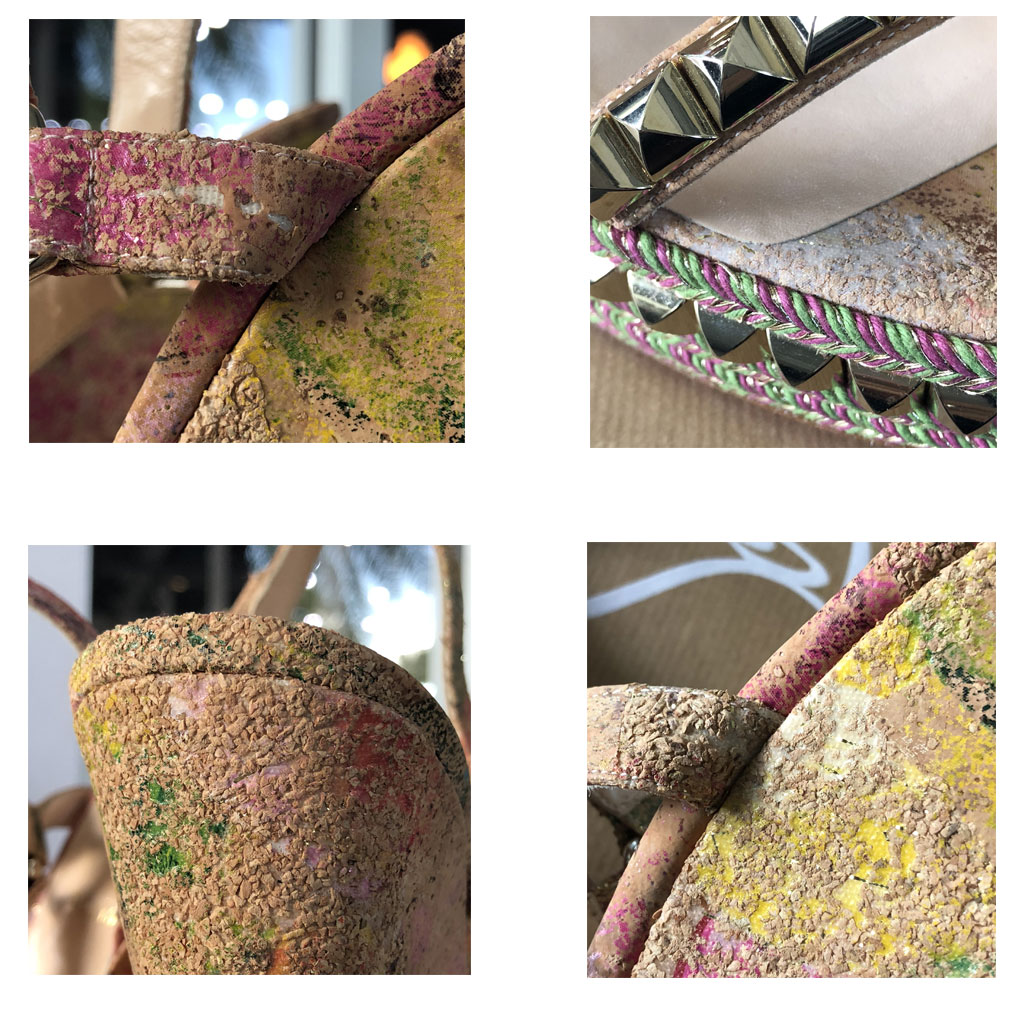 Christian Louboutin Cataclou 140 Cork Blooming Multicolor/Studded Wedges Size 11