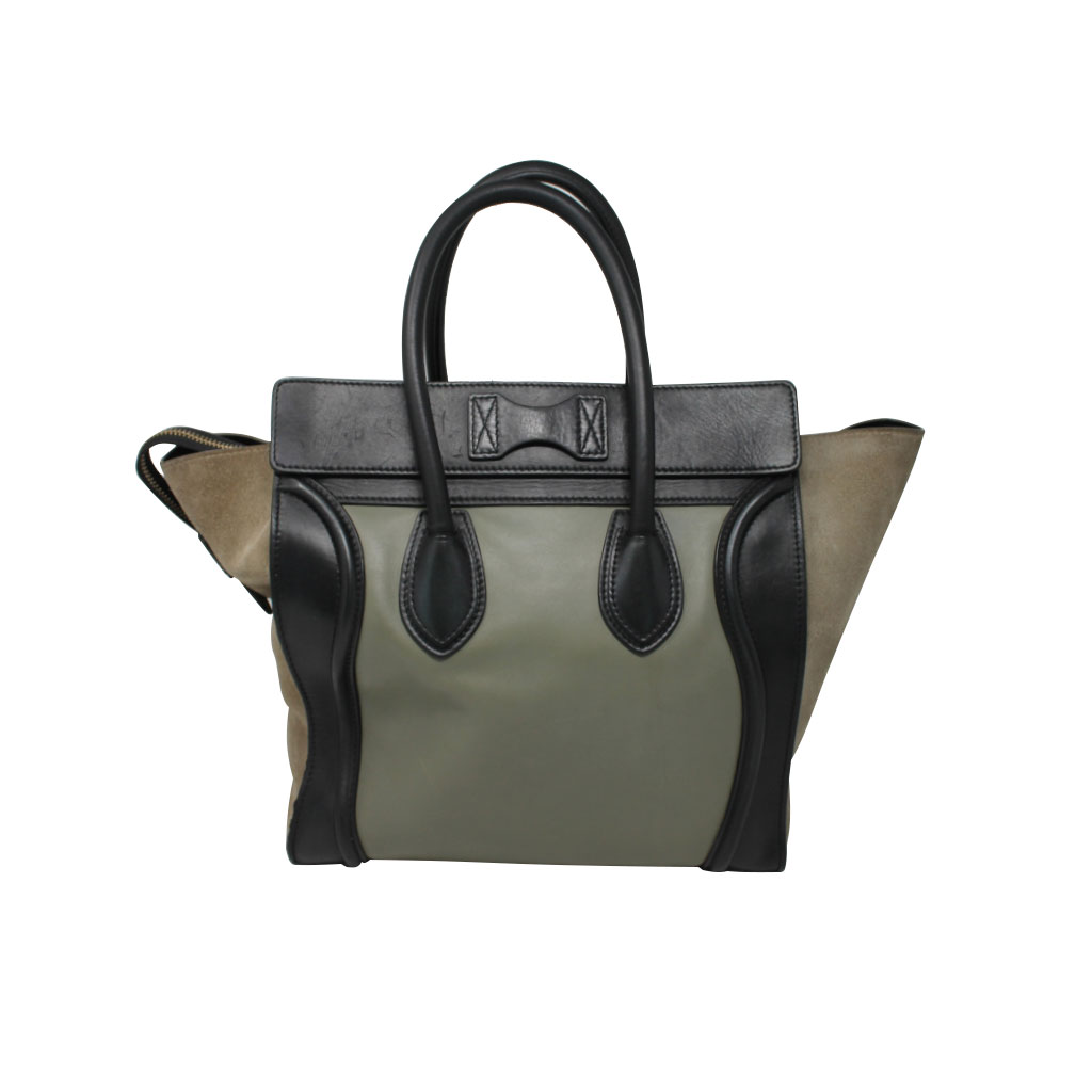 celine-back Authentic Celine Tri Color Green/Black/Taupe Calf Leather Suede Large Phantom Handbag