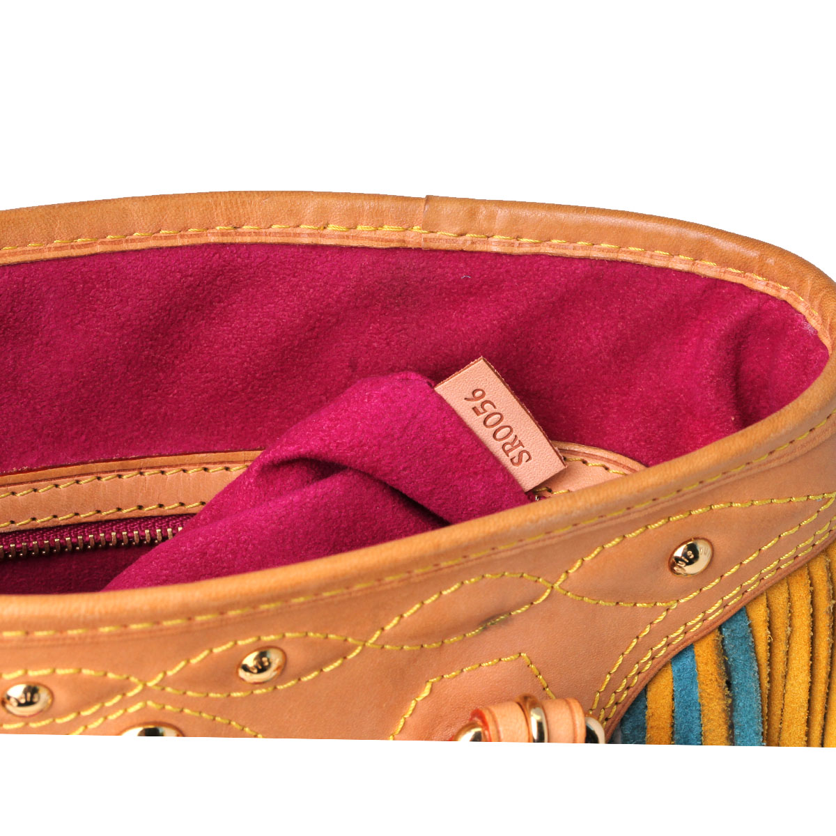 G9217MEE-7 Louis Vuitton White Monogram Multi-color Fringe Bucket Bag with Pouch
