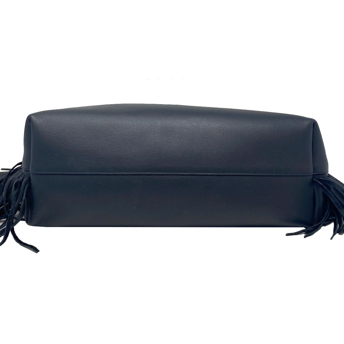 YSL Yves Saint Laurent Fringe Black Leather Tote Handbag