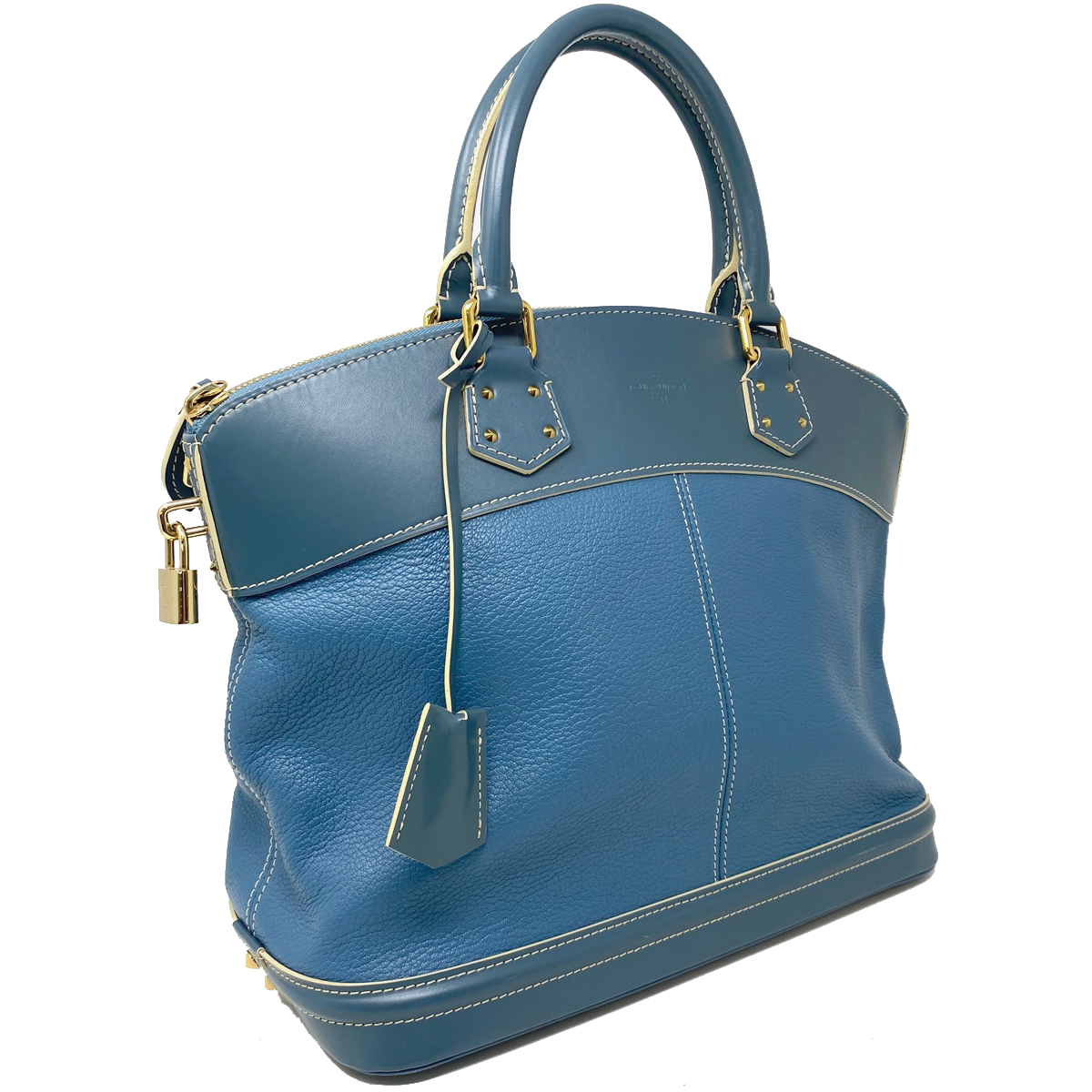 Louis Vuitton Suhali MM Lockit Blue Leather Tote Handbag