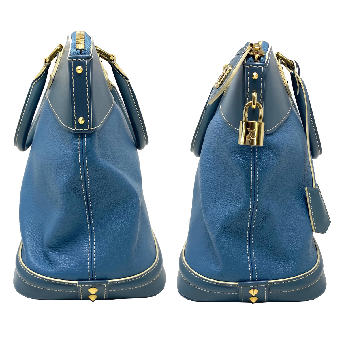 Louis Vuitton Suhali MM Lockit Blue Leather Tote Handbag