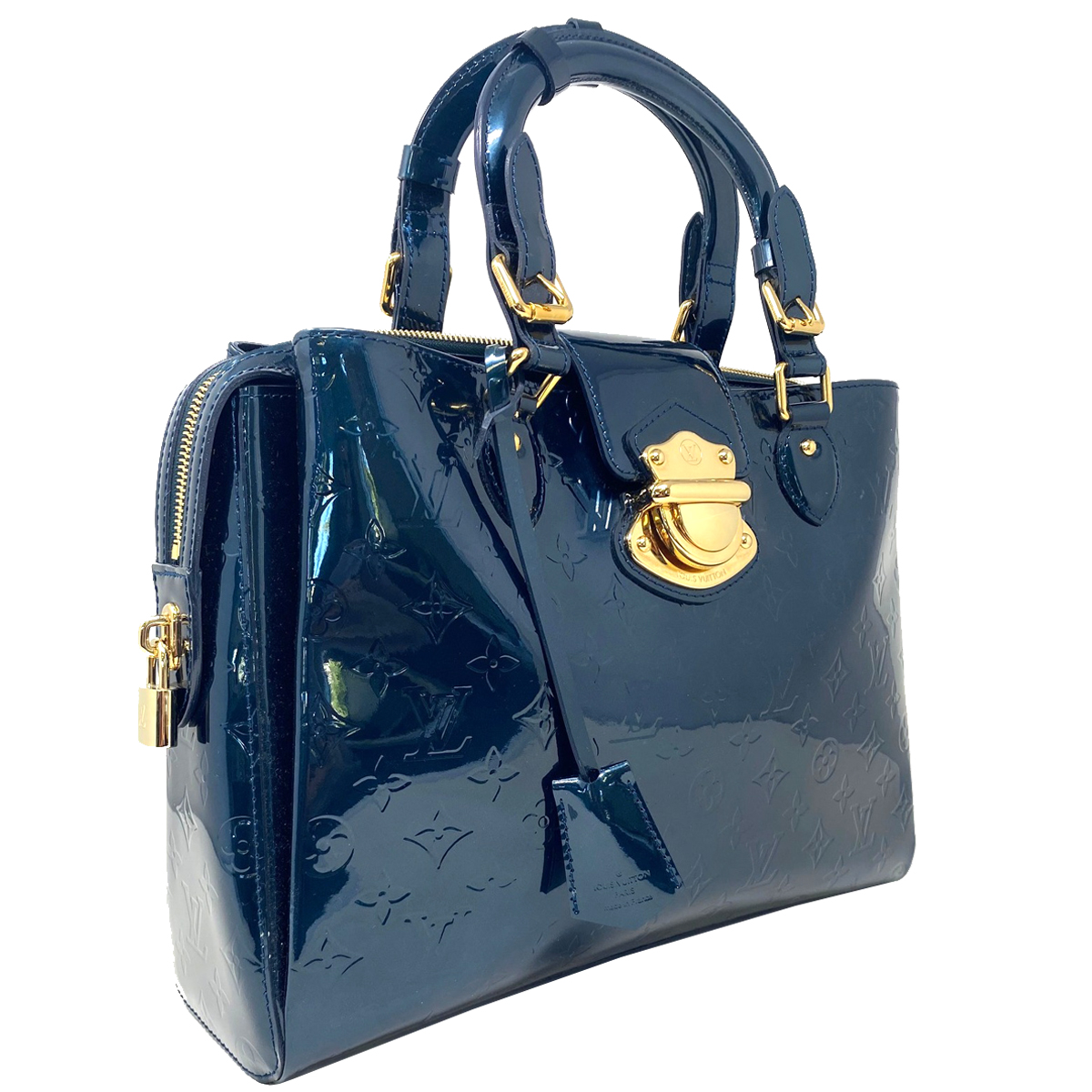 blue patent leather