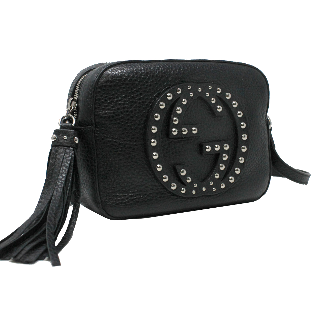 Gucci Black Pebbled Leather Studded Soho Crossbody Bag