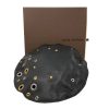 Louis Vuitton Embellished Grommets Black Leather Beret Hat With Box