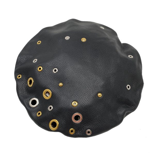 Louis Vuitton Embellished Grommets Black Leather Beret Hat With Box