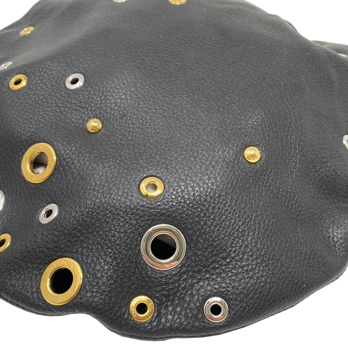 Louis Vuitton Embellished Grommets Black Leather Beret Hat With Box Louis Vuitton Embellished Grommets Black Leather Beret Hat With Box