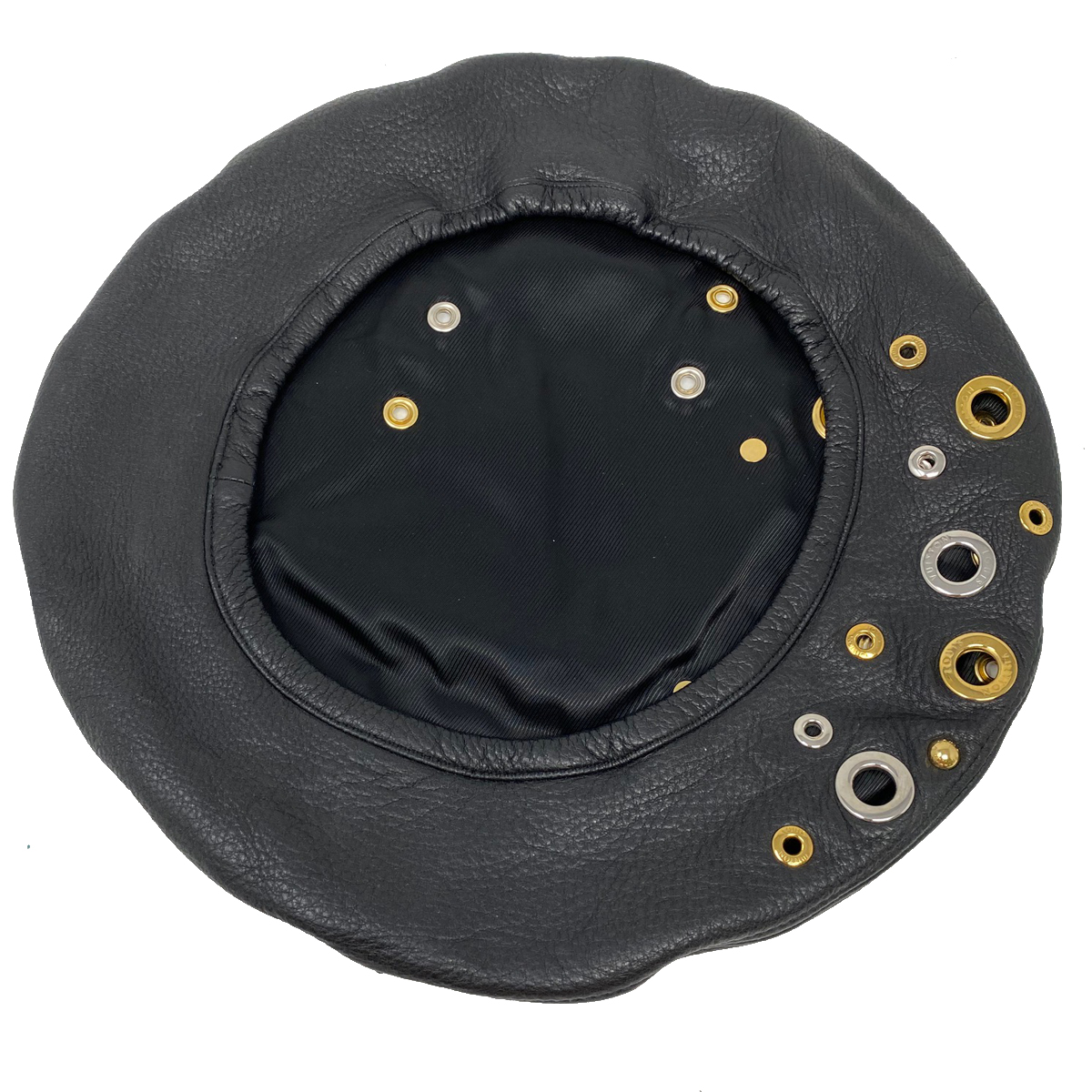 Louis Vuitton Embellished Grommets Black Leather Beret Hat With Box Louis Vuitton Embellished Grommets Black Leather Beret Hat With Box