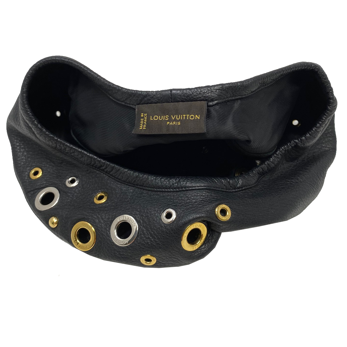 Louis Vuitton Embellished Grommets Black Leather Beret Hat With Box Louis Vuitton Embellished Grommets Black Leather Beret Hat With Box