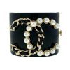 CHANEL Black and Gold Resin CC Pearl Chain Wide Cuff Bracelet