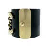 CHANEL Black and Gold Resin CC Pearl Chain Wide Cuff Bracelet