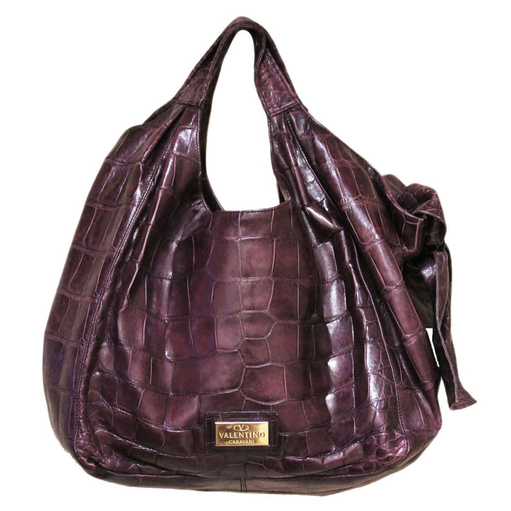 Authentic Valentino Purple Crocodile Nuage Bow Bag with Dust Cover