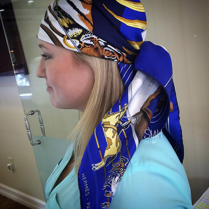 hermes scarf on head